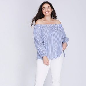 Lane Bryant blue and white striped off shoulder blouse. 💯 cotton. Size 14/16.
